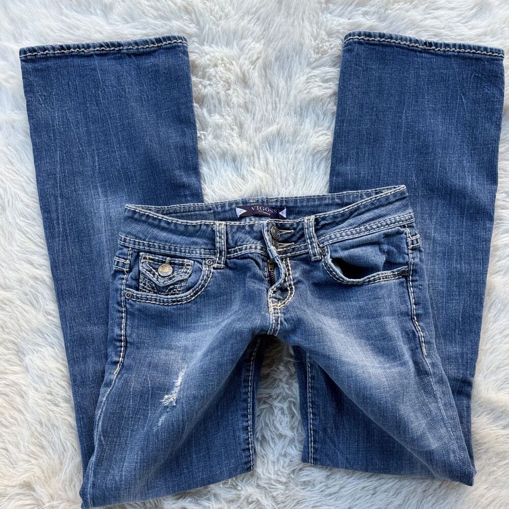 Vigoss Size 3 Low Rise FIT Bootcut Distressed Flap Pocket Y2K Denim Jeans